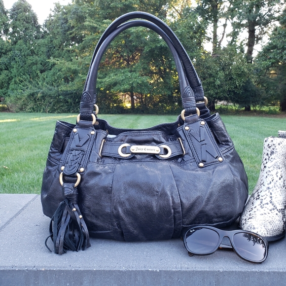 Juicy Couture Black Leather Handbag Gold Hardware Magnetic Closure - Picture 2 of 5